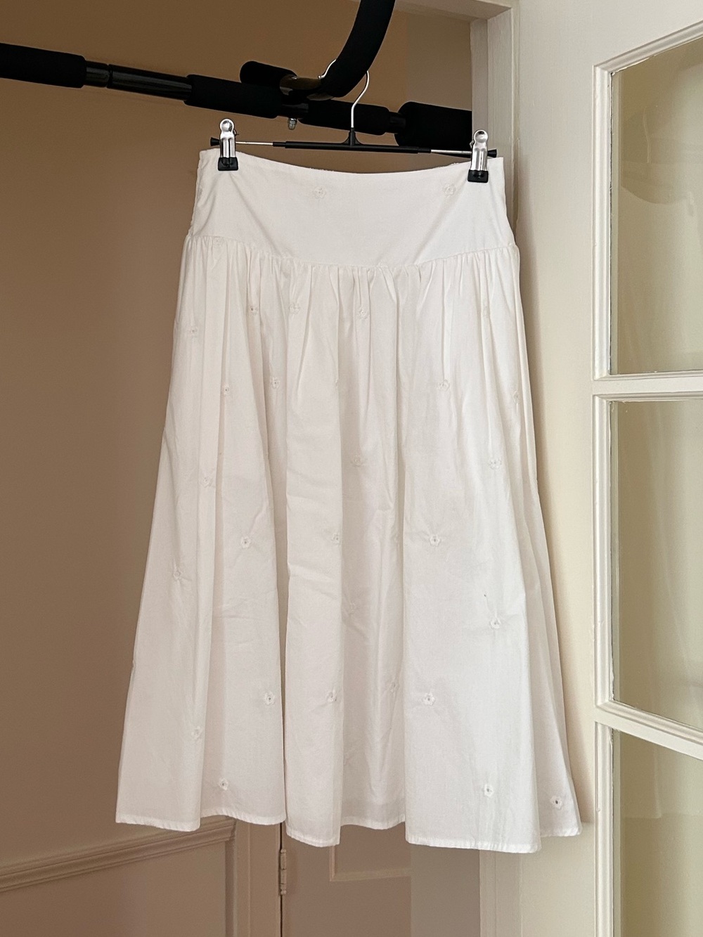 White Eyelet A-Line Midi Skirt